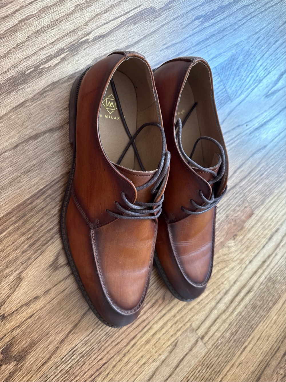 LA Milano Fremont Mens Cognac Leather Apron Derby Dress Shoes Size 8.5
